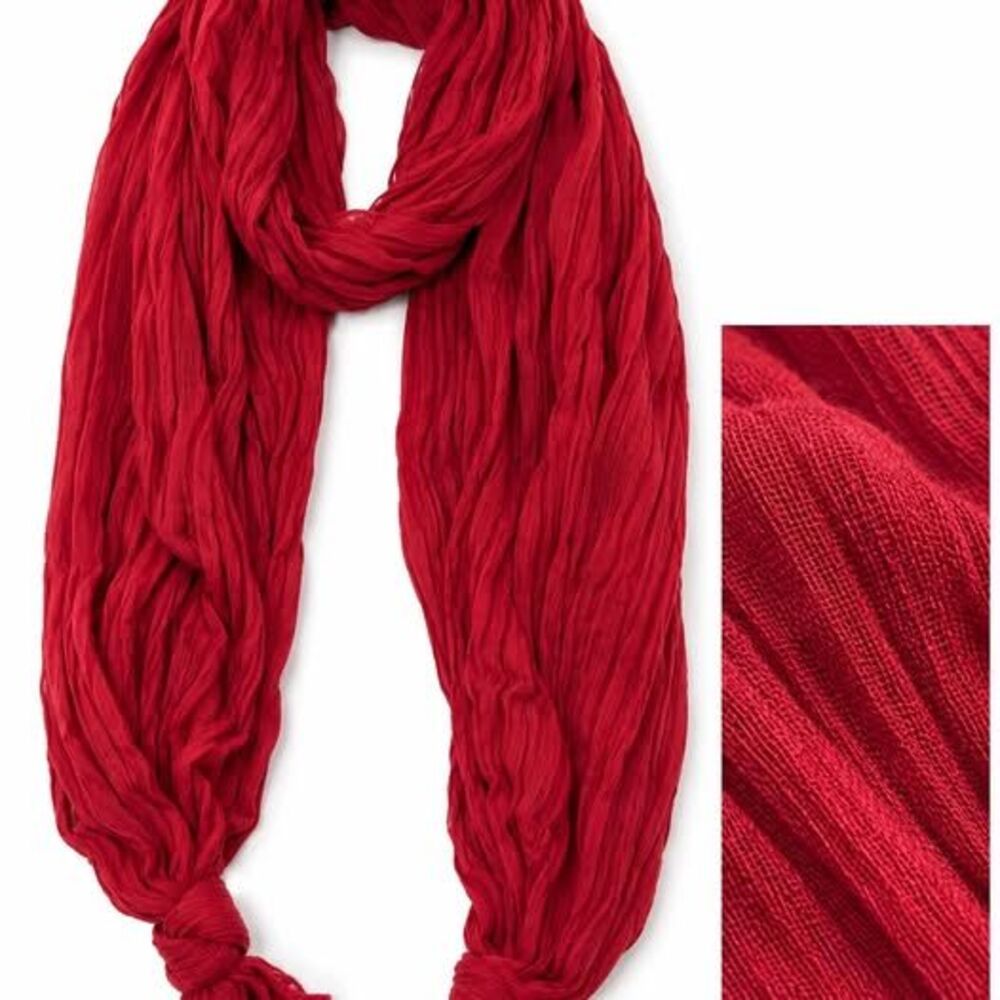 Crinkled Tassel Scarf Shawl Red